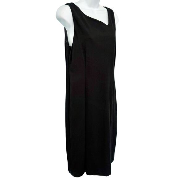 Eileen Fisher Black Ponte Asymmetrical Neck Sheath Sleeveless Pencil Dress Sz 10 - Picture 6 of 10